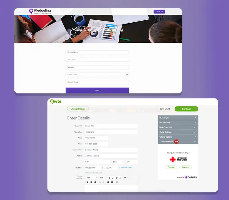 Screenshot of Pledgeling (SaaS Philanthropy) project